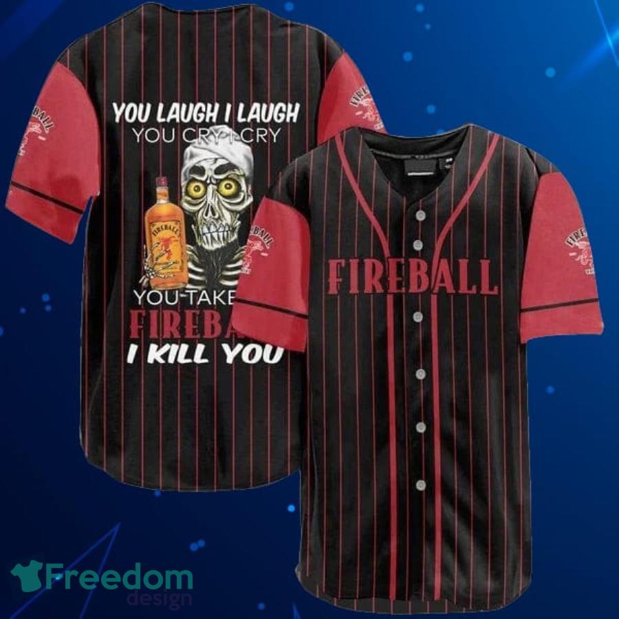 Skull Skeleton Fireball Whiskey Baseball Jersey Shirt Product Photo 1