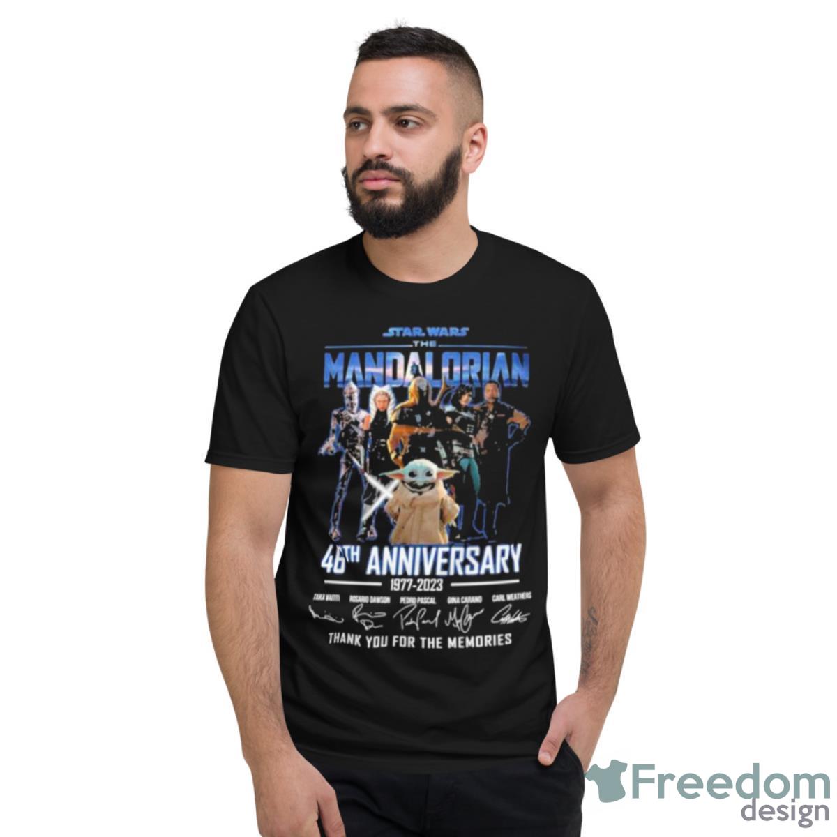 Star Wars The Mandalorian 46th Anniversary 1977 2023 Thank You For The Memories Signatures Shirt - Short Sleeve T-Shirt