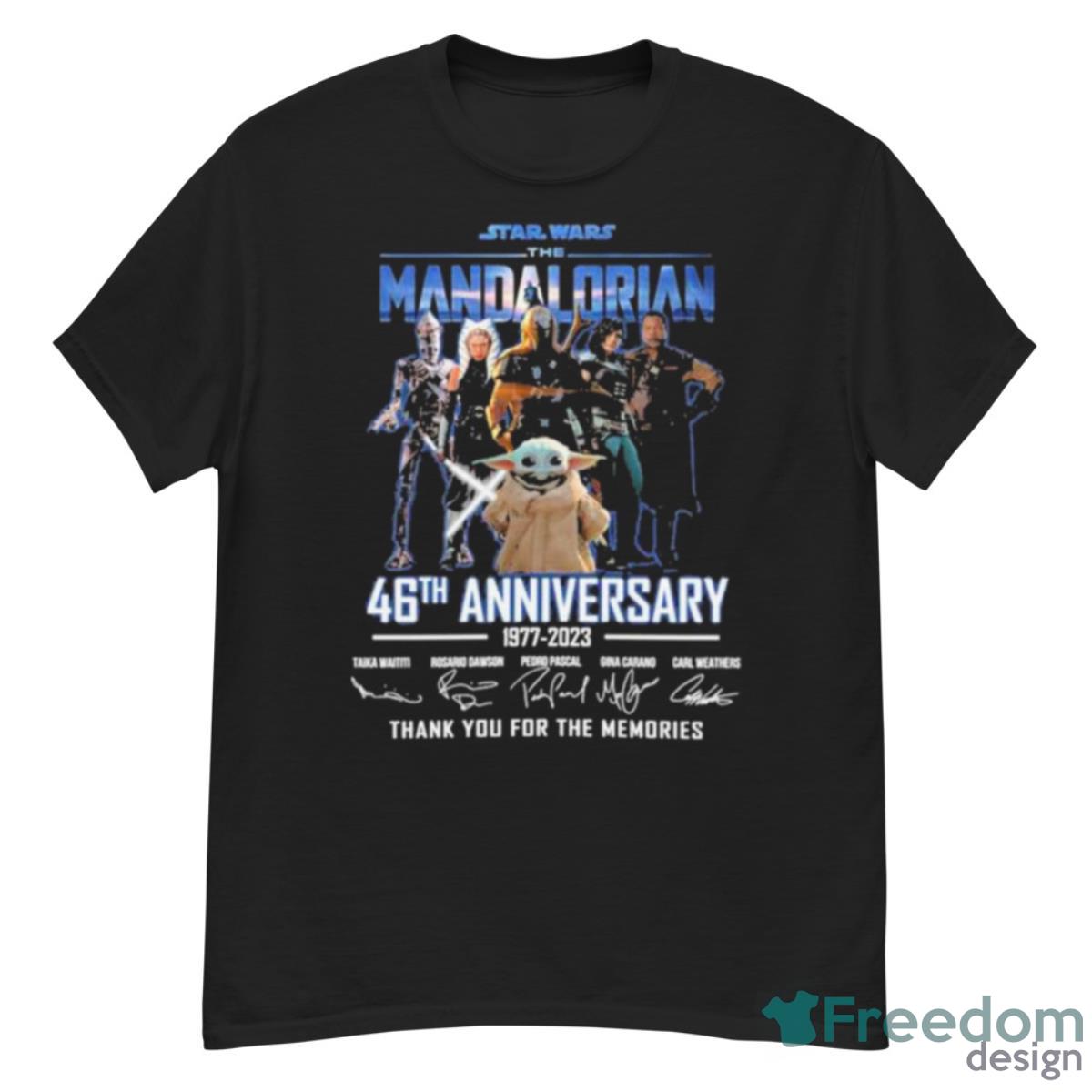 Star Wars The Mandalorian 46th Anniversary 1977 2023 Thank You For The Memories Signatures Shirt - G500 Men’s Classic T-Shirt