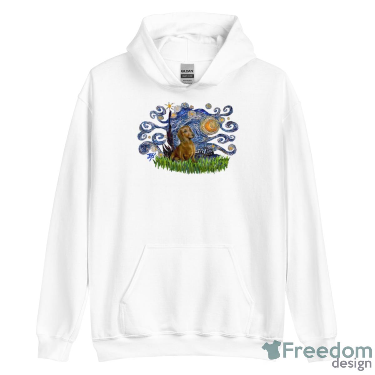 Starry Night Free Form With A Dachshund Auburn Brown shirt - Unisex Heavy Blend Hooded Sweatshirt