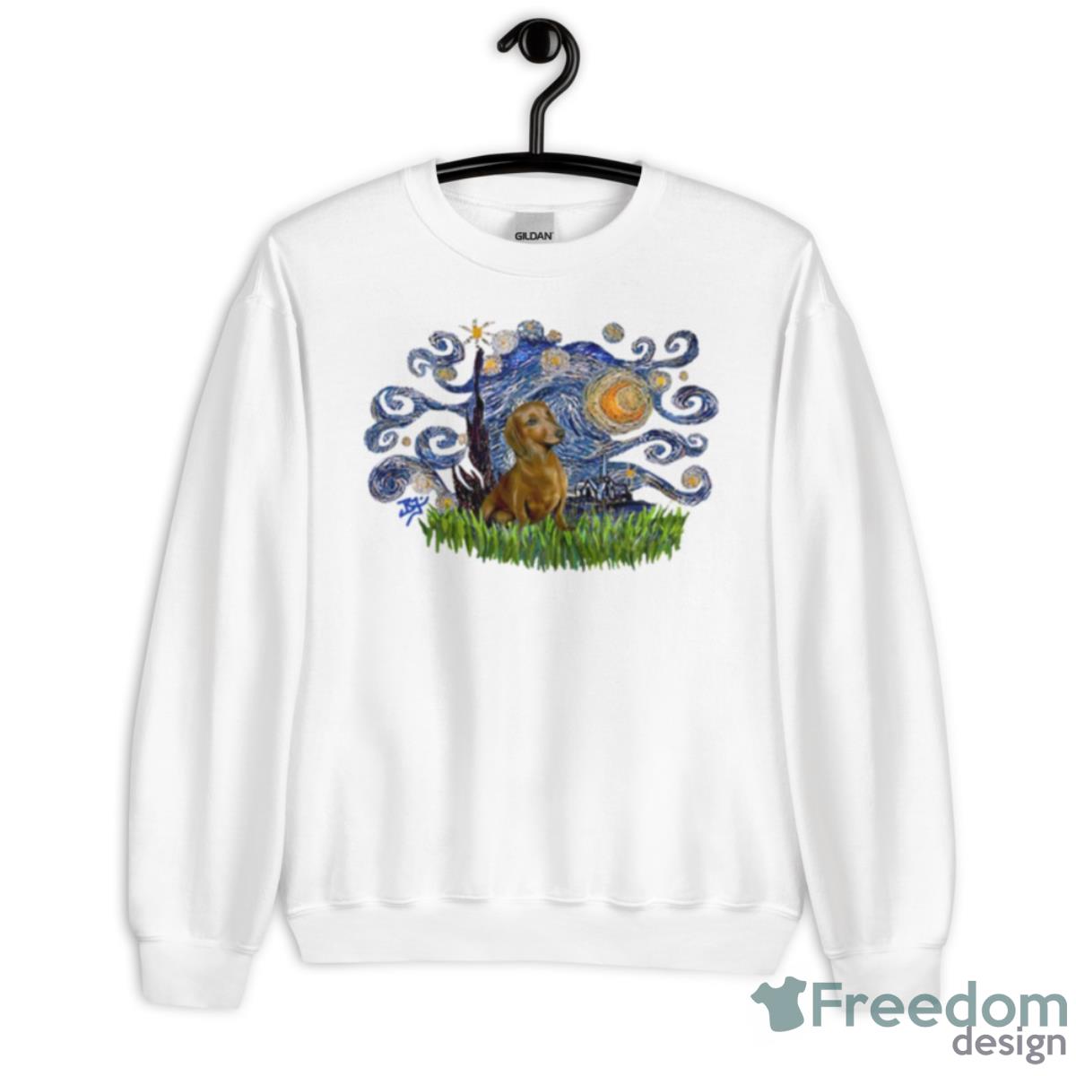 Starry Night Free Form With A Dachshund Auburn Brown shirt - Unisex Heavy Blend Crewneck Sweatshirt