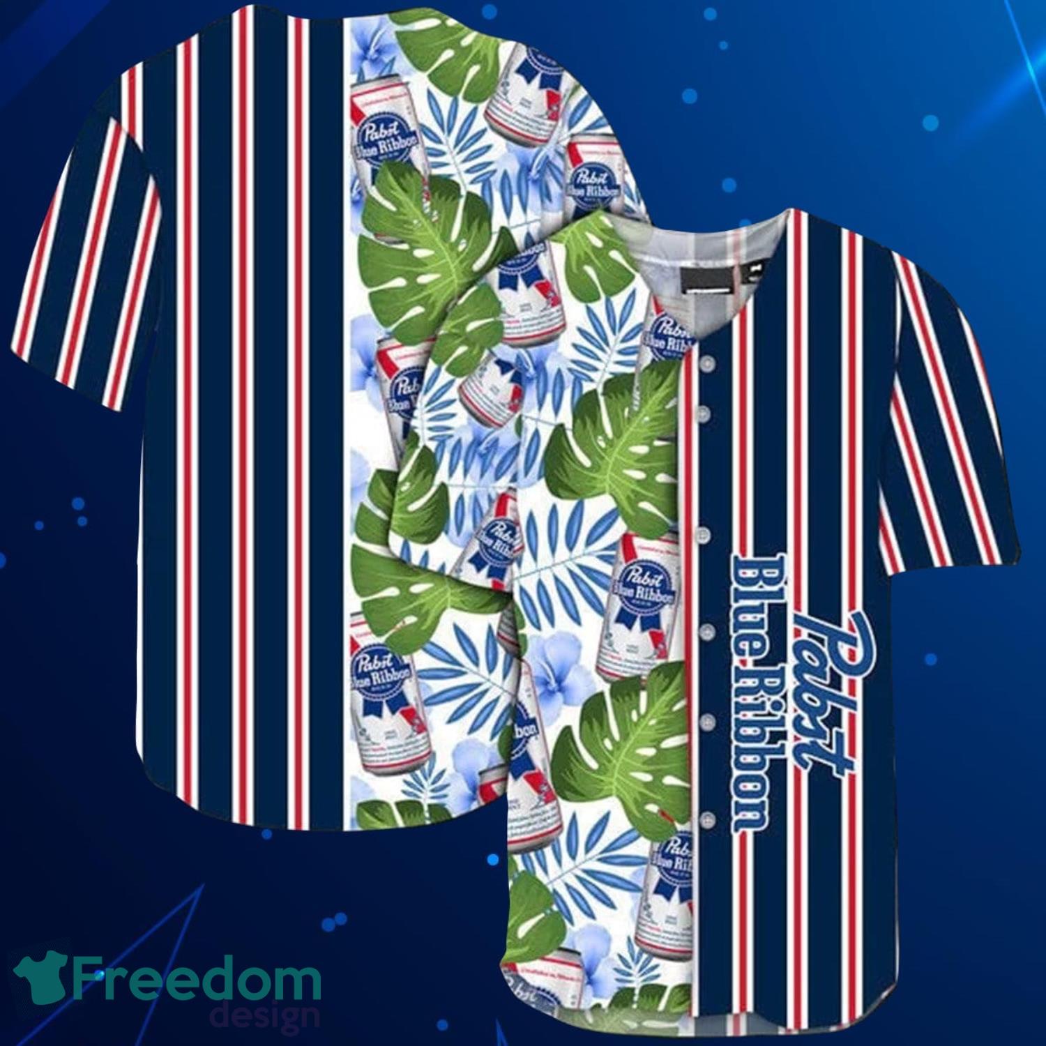 Striped Tropical Hawaii Pabst Blue Ribbon Baseball Jersey Shirt Product Photo 1