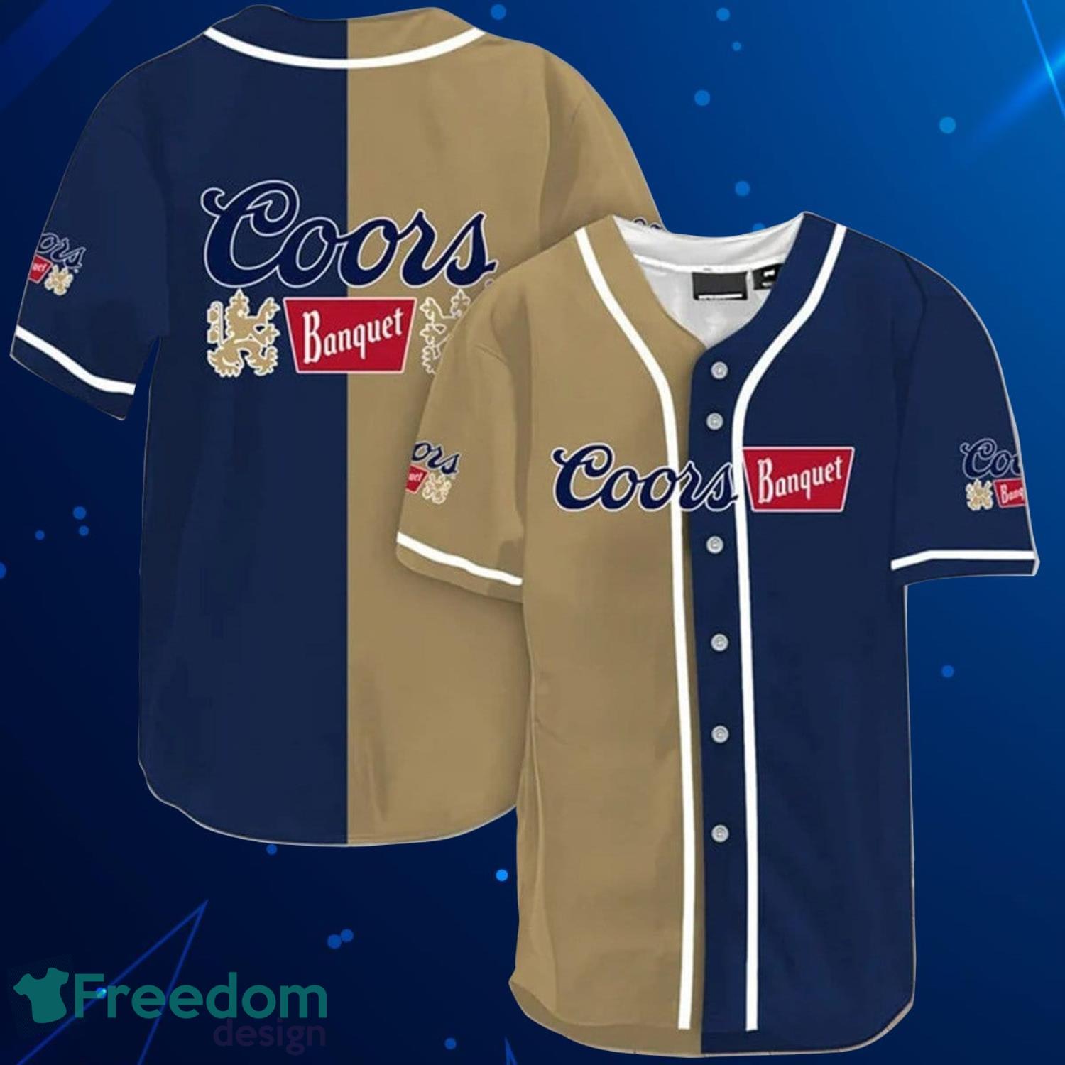 Tan And Navi Split Coors Banquet Baseball Jersey Shirt Product Photo 1