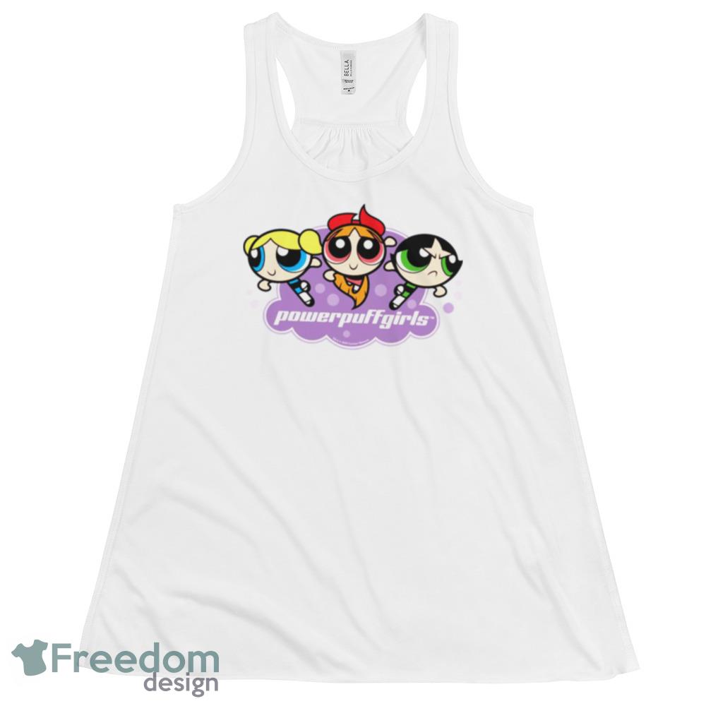 Team Logo Powerpuff Girls Graphics White T Shirts For Men And Women - 8800 Women_s Flowy Racerback Tank Team Logo Powerpuff Girls Graphics White T Shirts For Men And Women - 8800 Women_s Flowy Racerback Tank