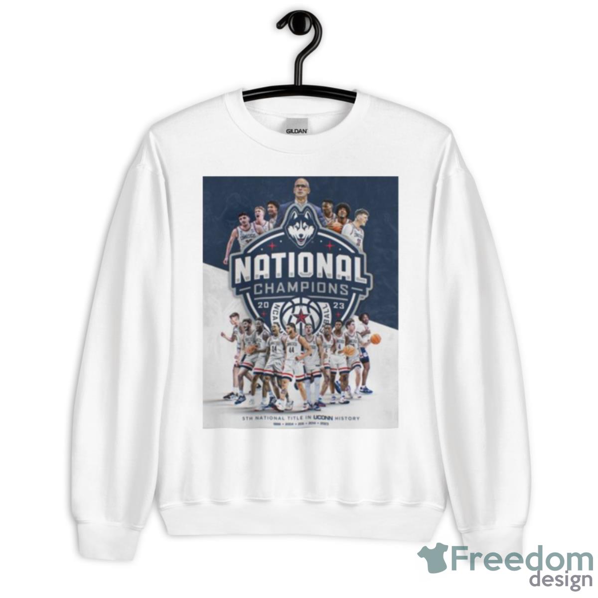 UConn Huskies 5th National Champions 2023 Poster Shirt - Unisex Heavy Blend Crewneck Sweatshirt