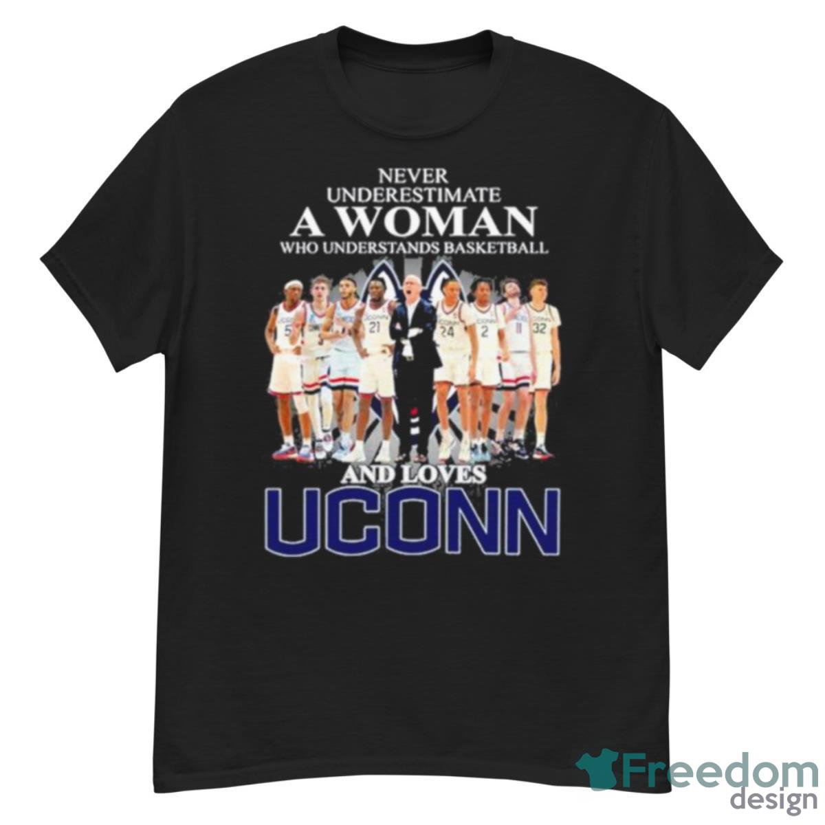 UConn Huskies Never Underestimate A Woman Who Understands Basketball And Loves UConn Men Basketball 2023 Shirt - G500 Men’s Classic T-Shirt