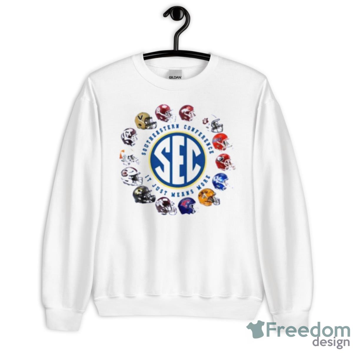 2023 Sec Southeastern Conference It Just Means More 14 Teams Helmet Shirt - Unisex Heavy Blend Crewneck Sweatshirt