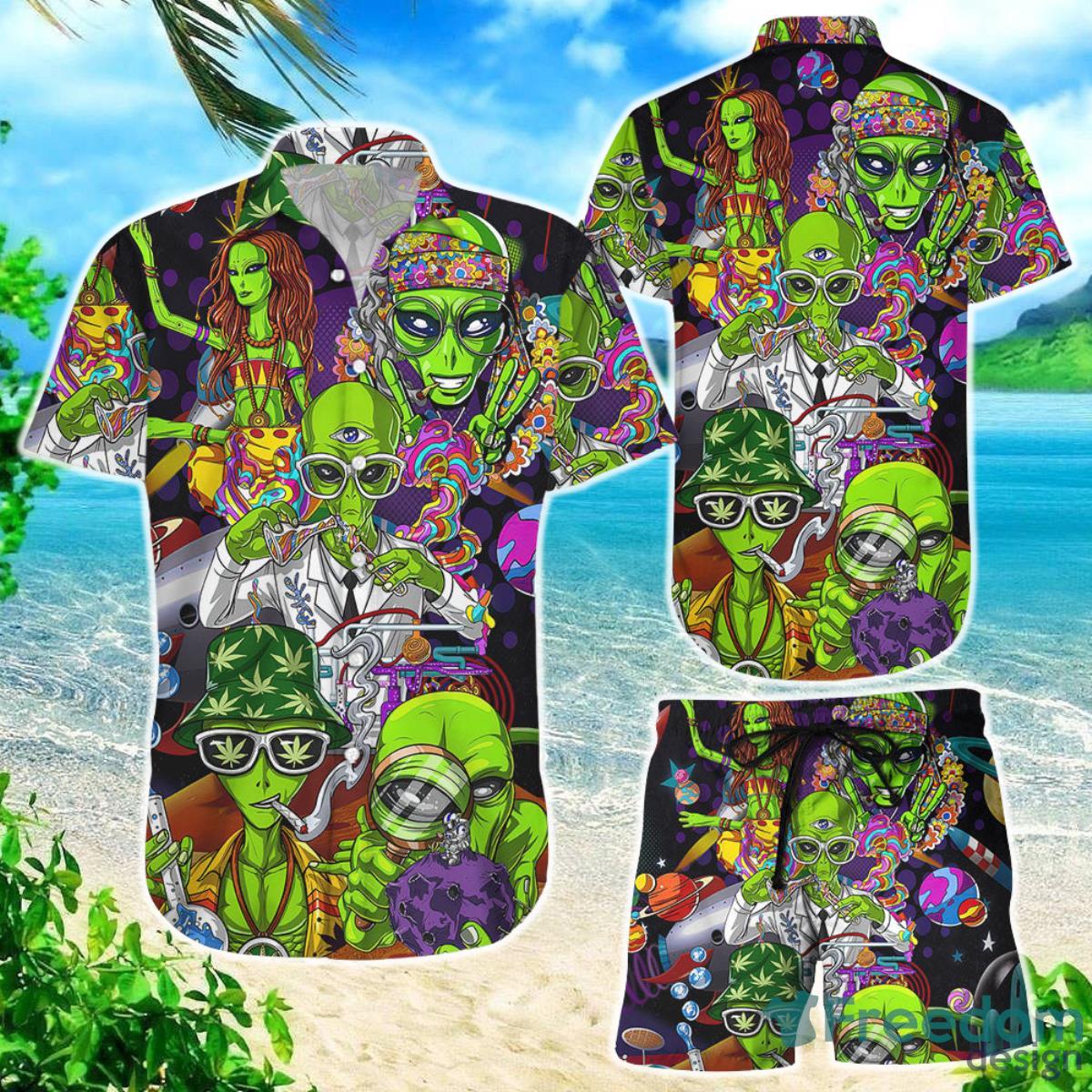Ailen Hawaiian Shirt Hippies Science Aliens Funny Button Down Shirts Summer Holiday Gift Product Photo 1