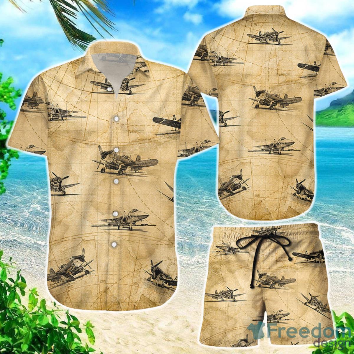 Aircraft Hawaiian Shirt Combat Aircrafts Map Vintage Gifts For Men Summer Product Photo 1