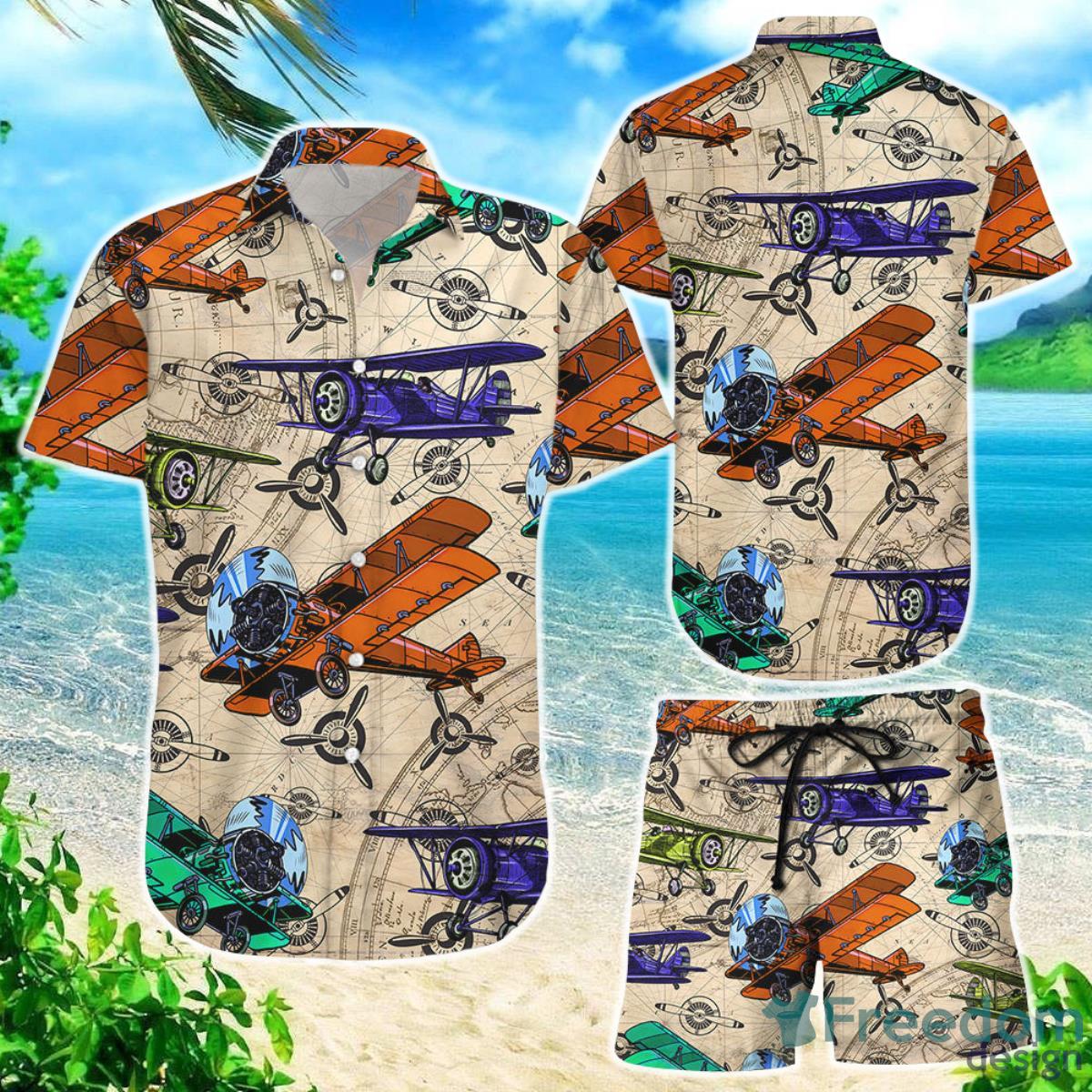 Airplane Hawaiian Shirt Colorful Airplane World Map Vingtage Gifts For Summer Holiday Product Photo 1