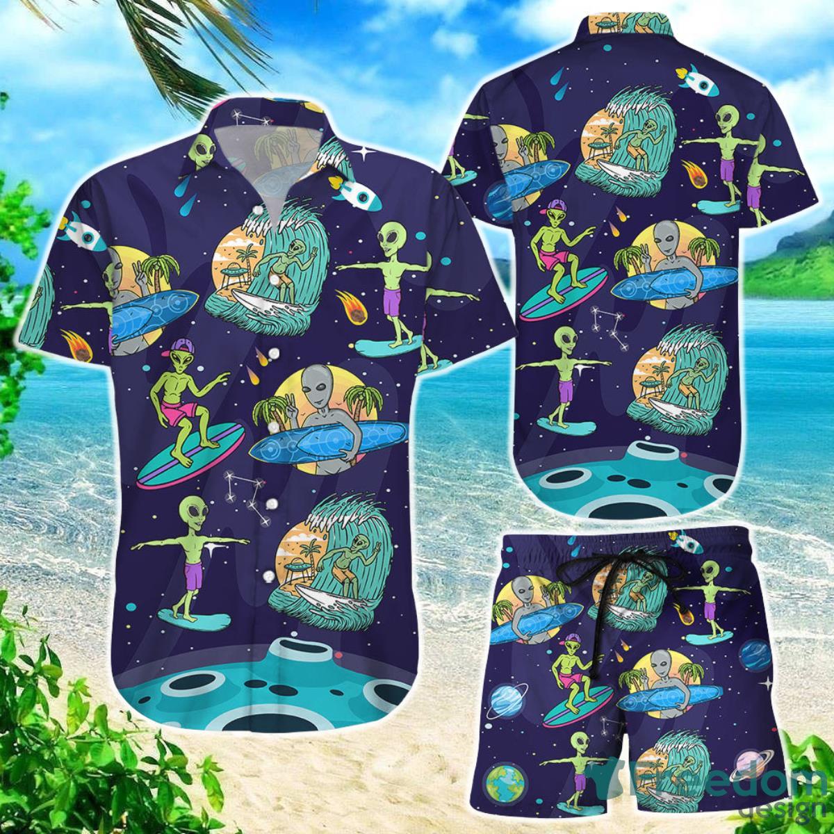 Alien Hawaiian Shirt Alien Surfing Beach Summer Aloha Surfing Gifts For Dad Product Photo 1