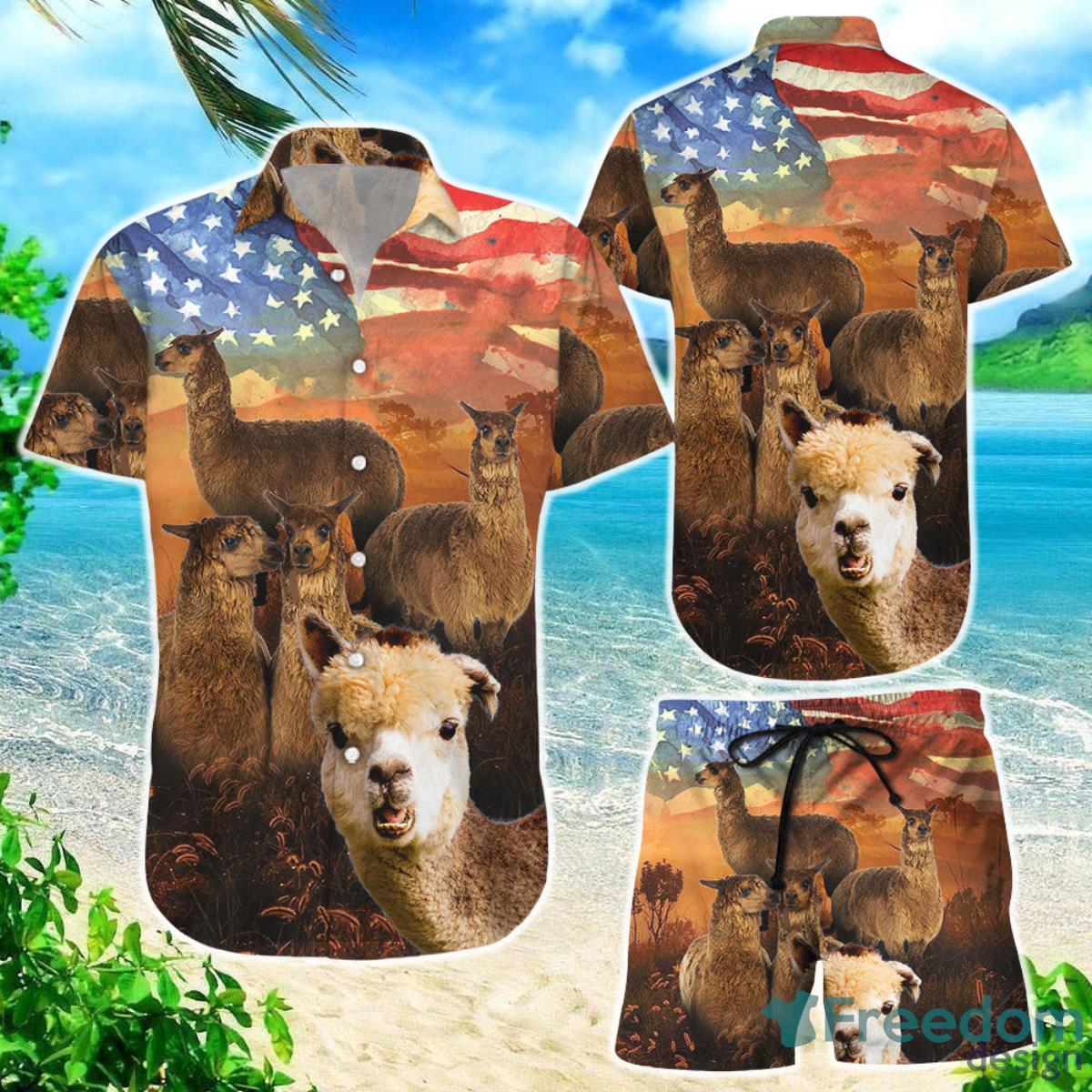 Alpaca Hawaiian Shirt Alpaca Sunset American Flag Gift For Alpaca Lovers Product Photo 1