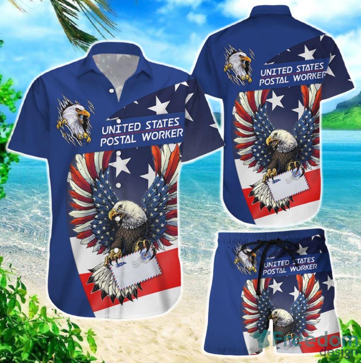 American Eagle Hawaiian Shirt Eagle Postal Worker American Flag Postal Worker Gift Product Photo 1
