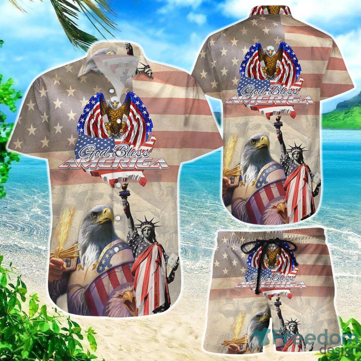 American Hawaiian Shirt 4th Of July USA Independent Day Eagle Gifts For Him Product Photo 1