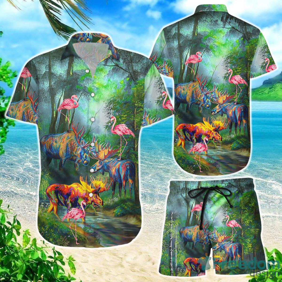 Animal Hawaiian Shirt Moose And Flamingo Colorful Birthday Gifts For Animal Lovers Product Photo 1