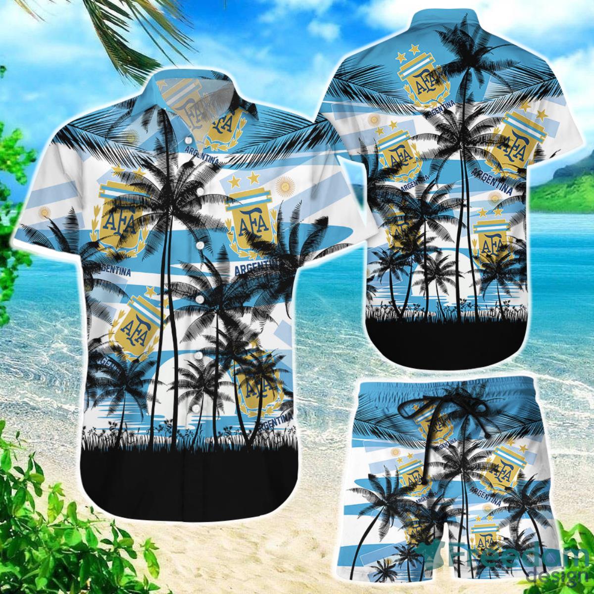 Argentina Coconut Pattern Hawaiian Soccer Champions Football Gift Fans World Cup 3D Hawaiian Shirt Product Photo 1