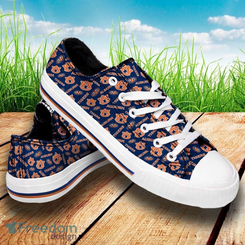 Auburn Tigers NCAA Men And Women Low Top Repeat Print Canvas Shoes For Fans - Auburn Tigers NCAA Womens Low Top Repeat Print Canvas Shoes_1
