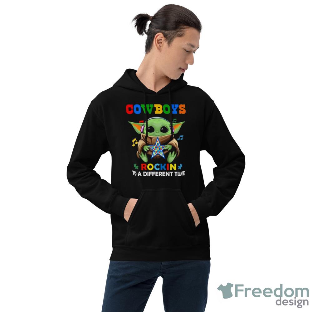 Baby Yoda hug Dallas Cowboys autism rockin to a different tune shirt,  hoodie, sweater, long sleeve and tank top