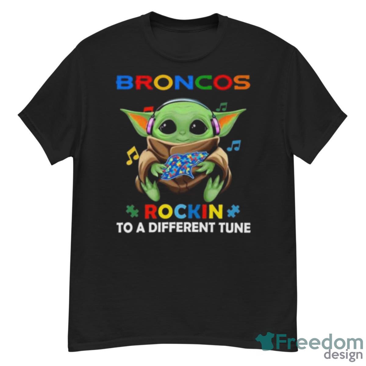 Baby Yoda Hug Denver Broncos Autism Rockin To A Different Tune Shirt - G500 Men’s Classic T-Shirt