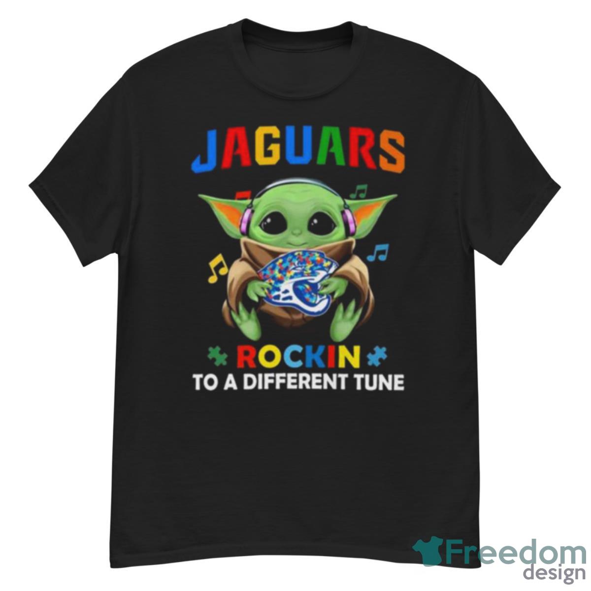 Baby Yoda Hug Jacksonville Jaguars Autism Rockin To A Different Tune Shirt - G500 Men’s Classic T-Shirt