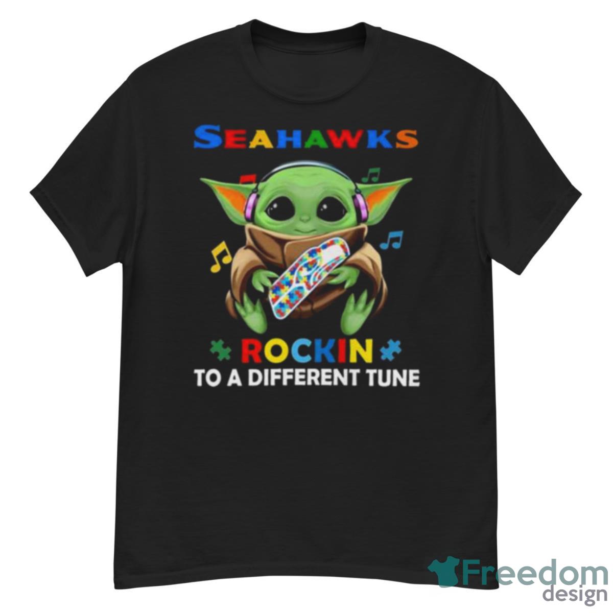 Baby Yoda Hug Seattle Seahawks Autism Rockin To A Different Tune Shirt - G500 Men’s Classic T-Shirt