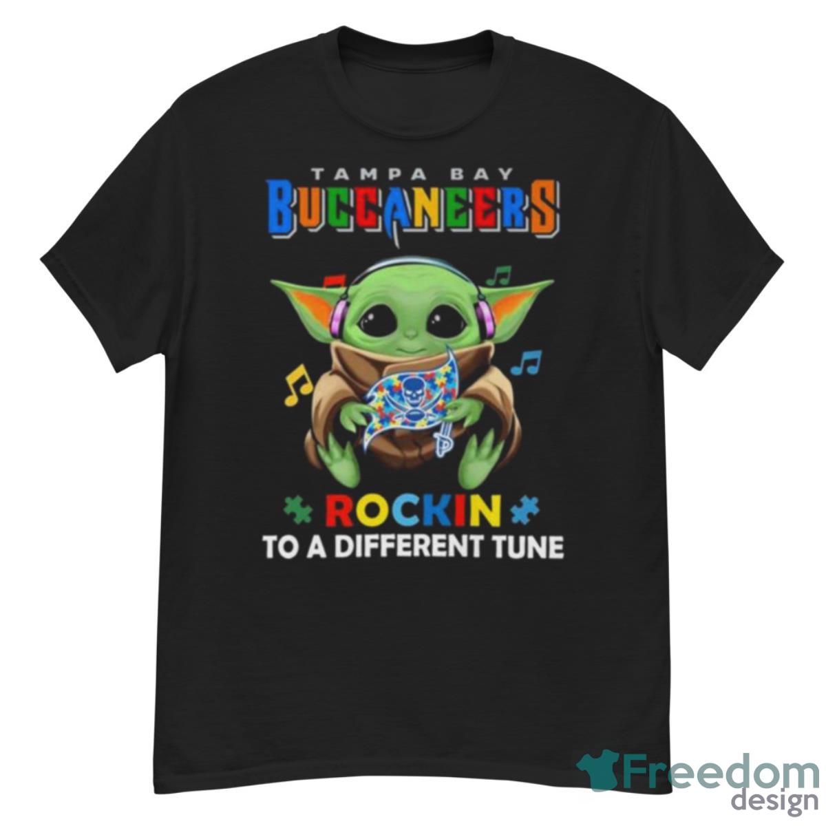 Baby Yoda Hug Tampa Bay Buccaneers Autism Rockin To A Different Tune shirt - G500 Men’s Classic T-Shirt