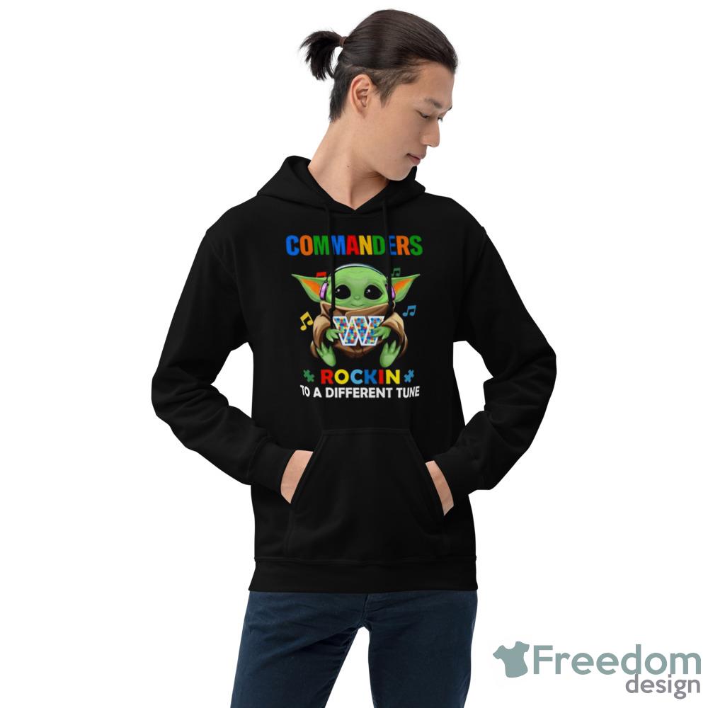 Baby Yoda Hug Washington Commanders Autism Rockin To A Different Tune shirt - Short Sleeve T-Shirt