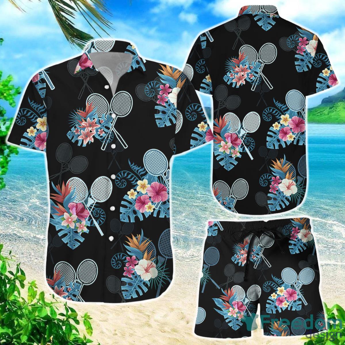 Badminton Shirt Design Badminton Tropical Pattern Hawaiian Shirt Badminton Related Gifts Product Photo 1