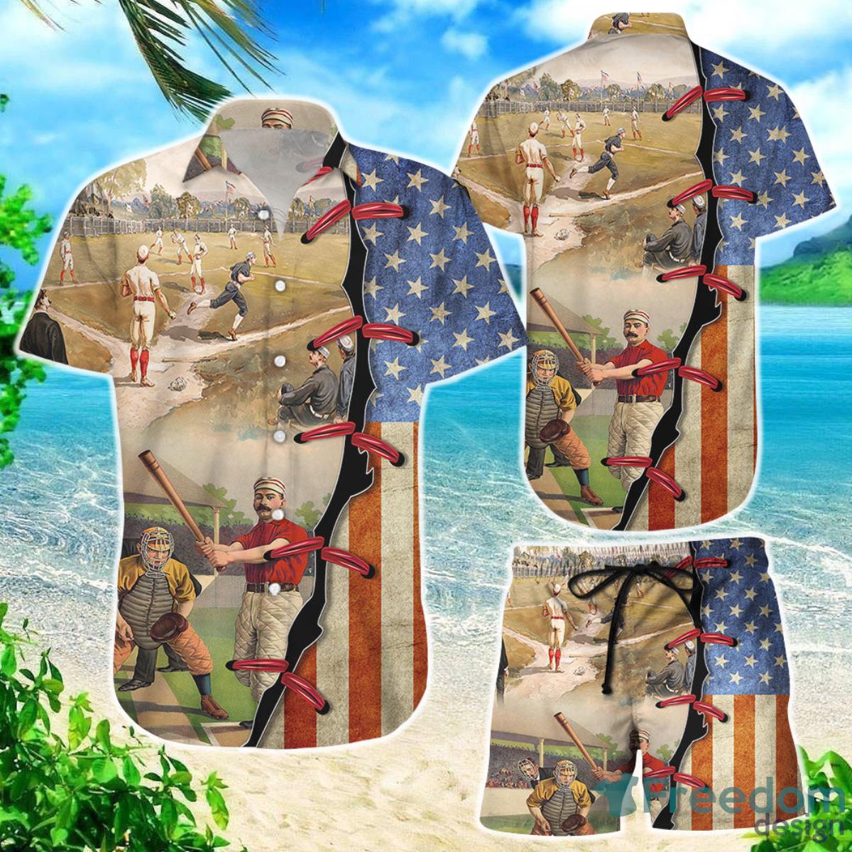 Baseball Hawaiian Shirt Baseball American Flag Vintage Gifts For Baseball Lovers Product Photo 1