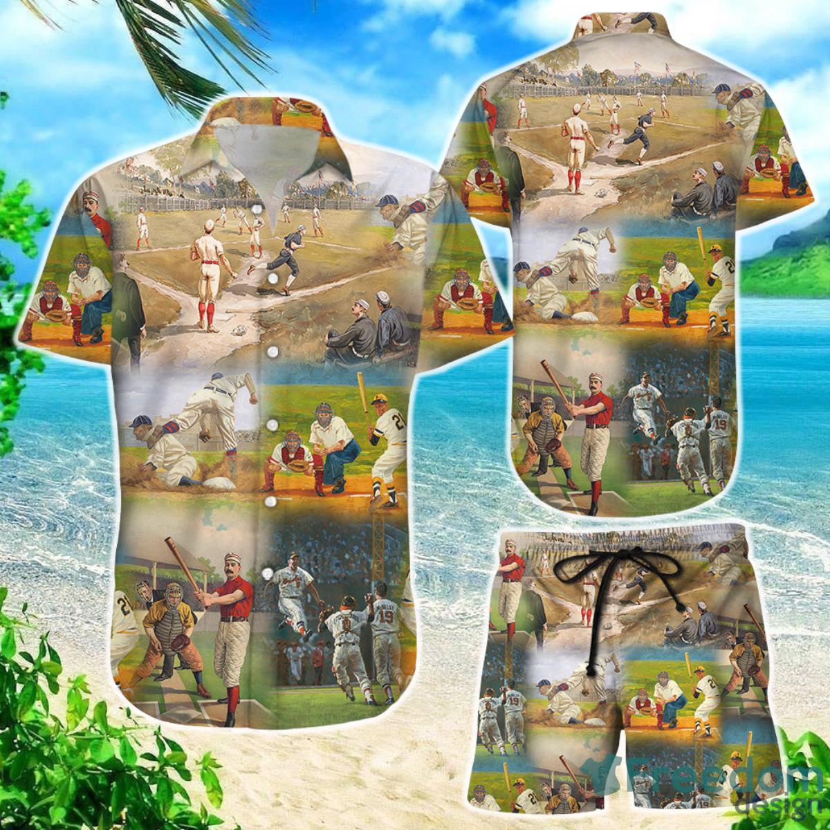 Baseball Hawaiian Shirt Baseball Vintage Watercolor Button Down Shirts Baseball Presents Product Photo 1