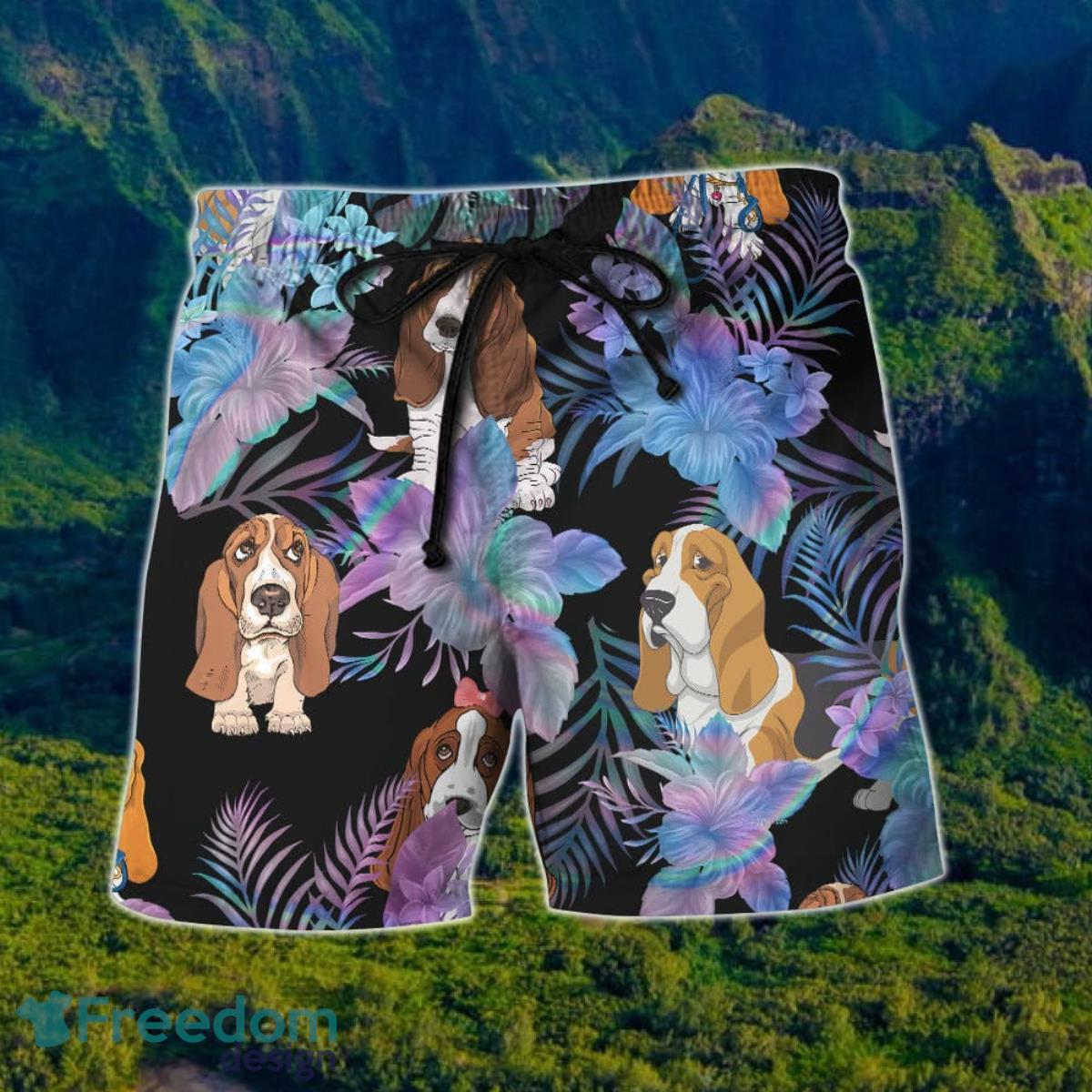 Basset Hound With Tropical Flowers Living Dream Hawaiian Shirt And Short For Men And Women Product Photo 2