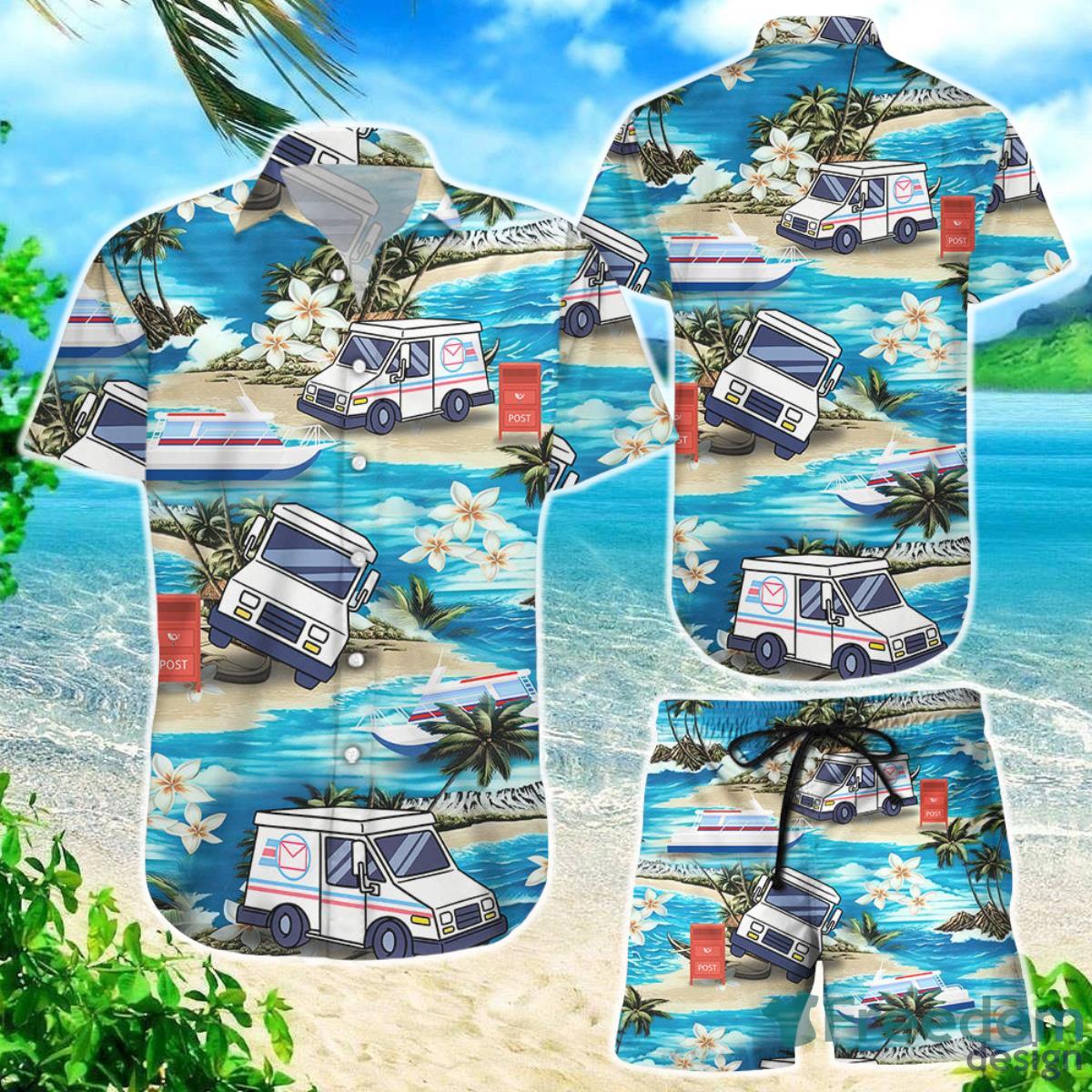 Beach Hawaiian Shirt Postal Worker Trucks Tropical Aloha Button Down Shirts Gifts For A Postal Worker Product Photo 1
