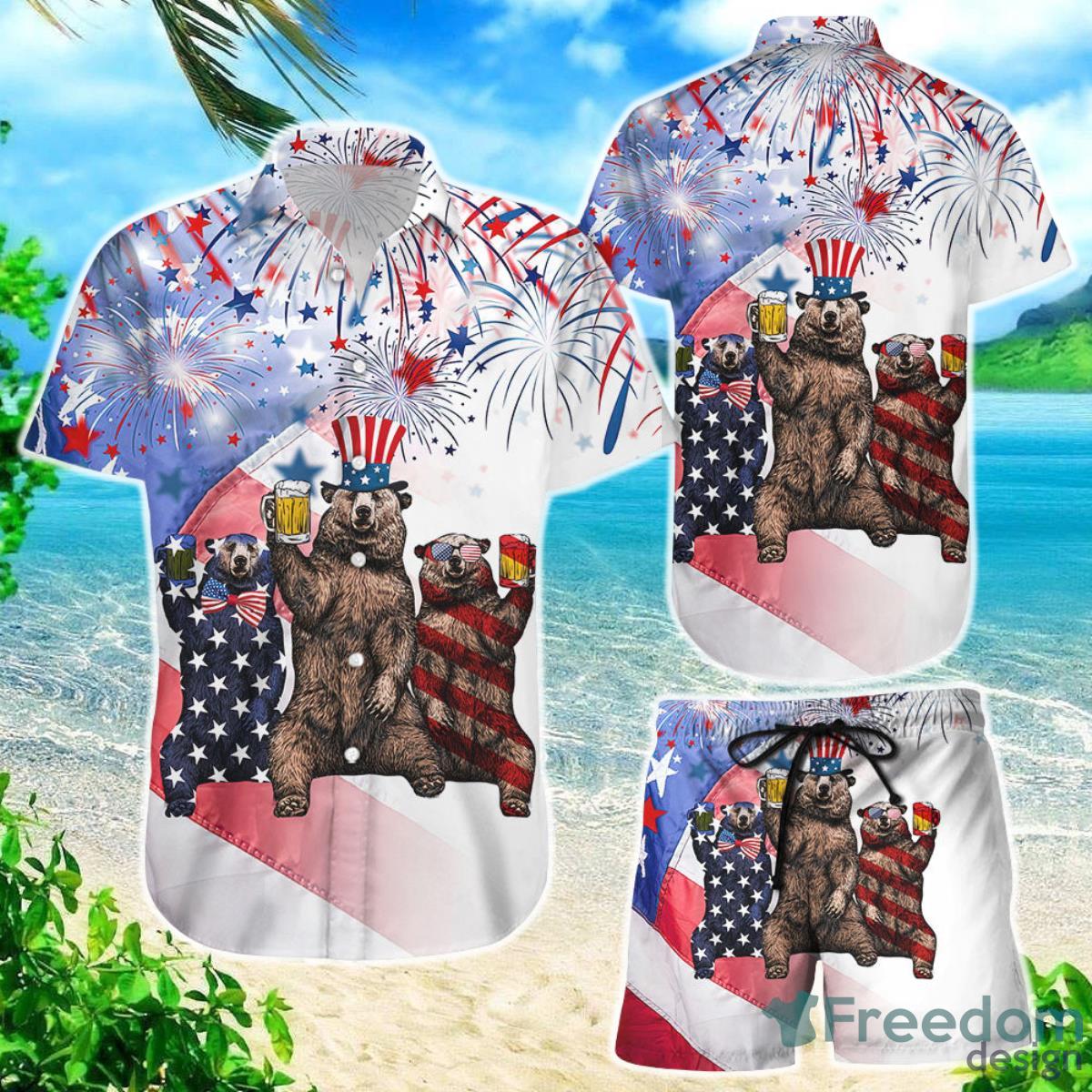 Bear In Hawaiian Shirt Bear With Firework 4th Of July Independence Day Happy 4Th Of July Gift Product Photo 1