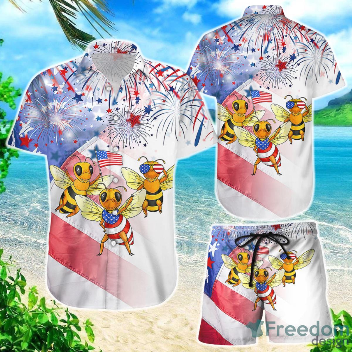 Bee Hawaiian Shirt Bee With Firework 4th Of July Independence Day Bee Gifts For Bee Lovers Product Photo 1