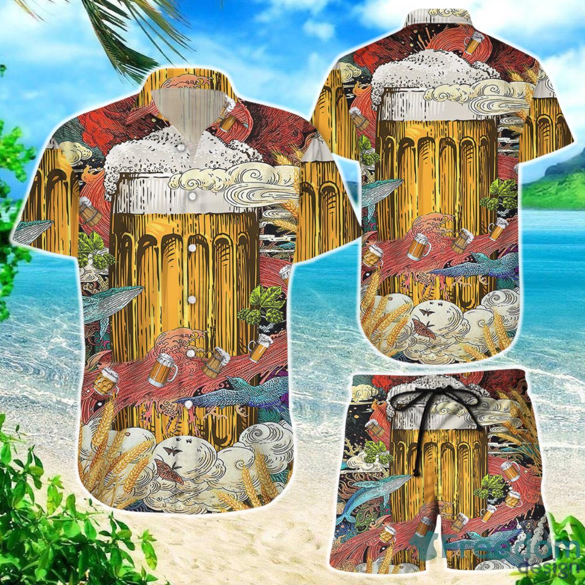 Beer Hawaiian Shirt Beer Cup In Ocean Red Blue Hawaiian Aloha Hawaii Themed Gifts Product Photo 1