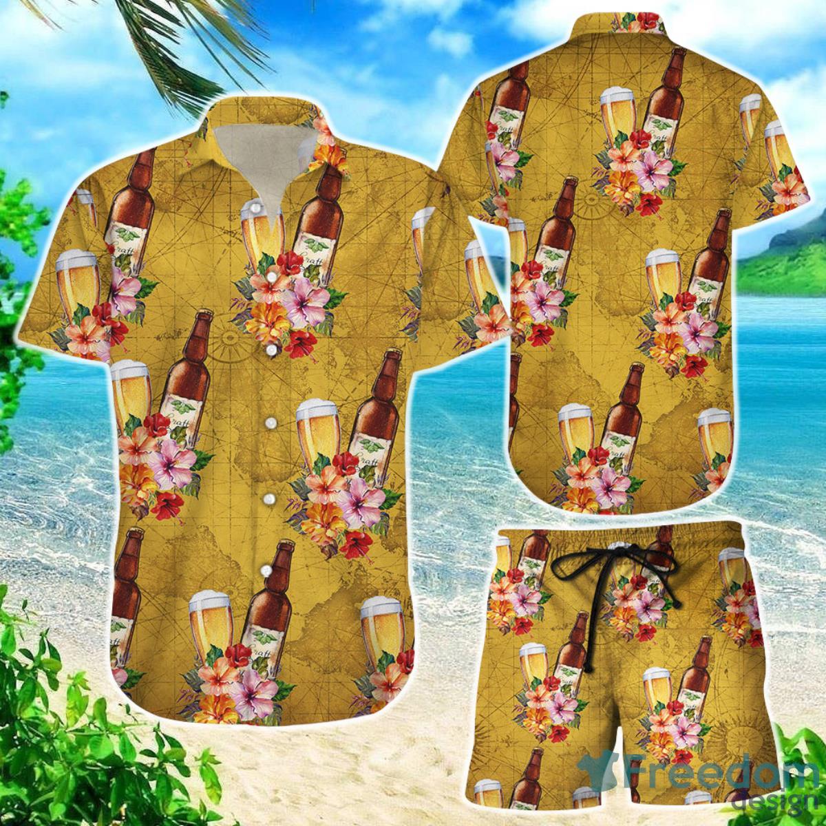 Beer Hawaiian Shirt Beer Flowers Vintage Map Button Down Shirts Summer Holiday Gift Product Photo 1