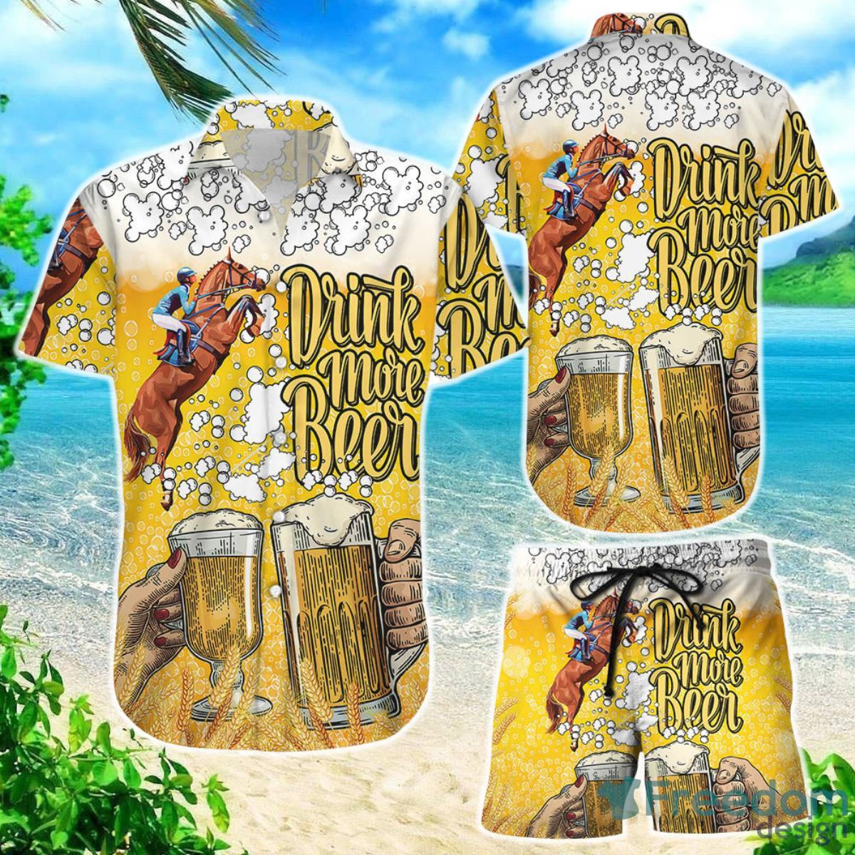 Beer Hawaiian Shirt Horse Racing Dink More Beer Unique Beach Themed Gifts Product Photo 1