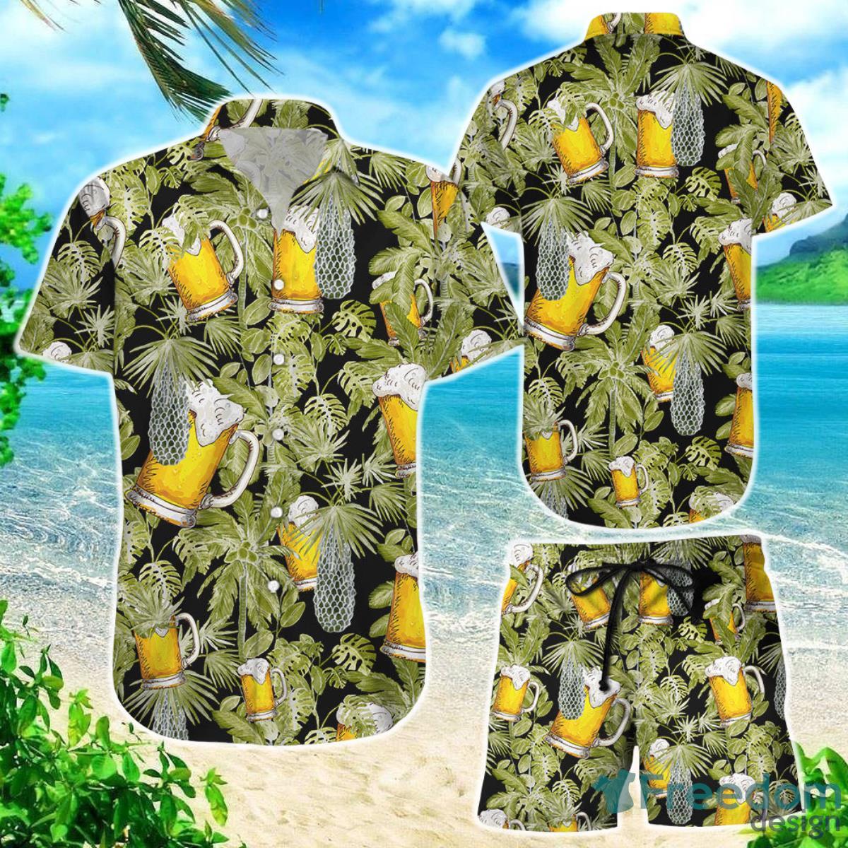 Beer Hawaiian Shirt Tropical Beer Palms Pattern Button Down Shirts Summer Holiday Gift Ideas Product Photo 1