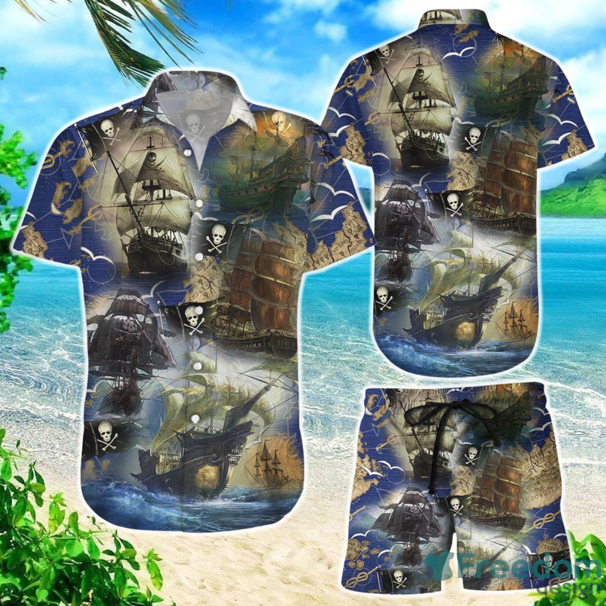 Boat Shirt Pirate Boat Flag Map Hawaiian Shirt Pirate Themed Gifts For Adults Product Photo 1