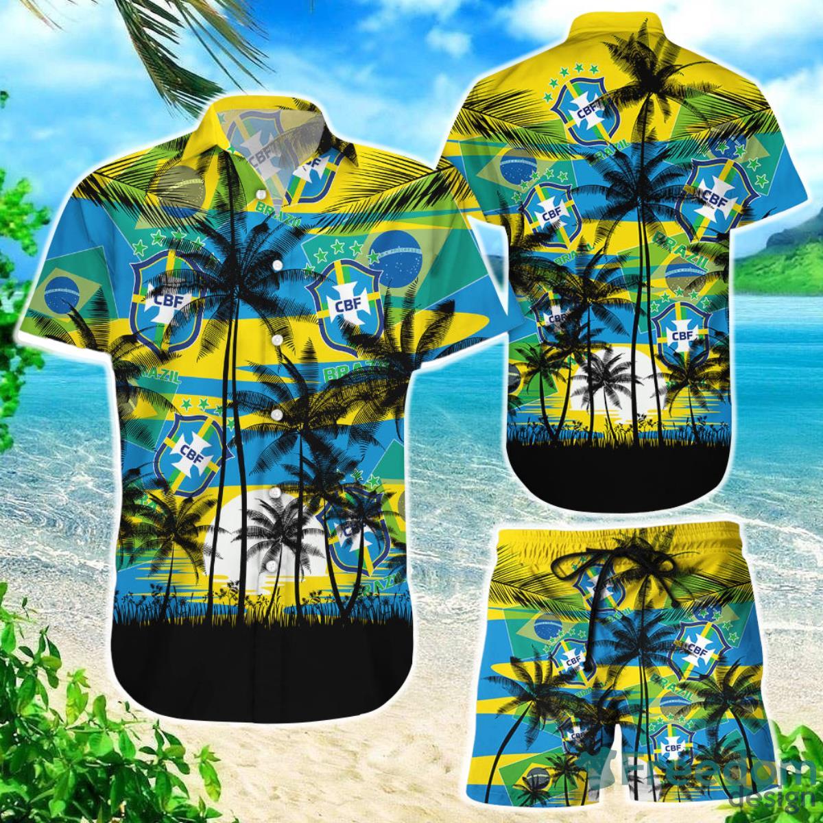 Brazil Coconut Pattern Hawaiian Soccer Champions Football Gift Fans World Cup 3D Hawaiian Shirt Product Photo 1