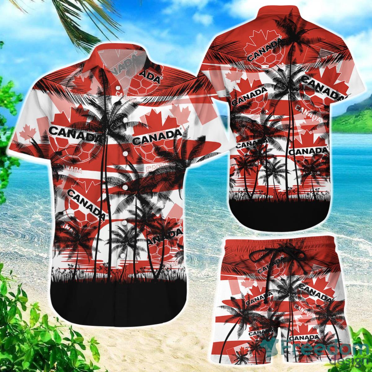 Canada Coconut Pattern Hawaiian Soccer Champions Football Gift Fans World Cup 3D Hawaiian Shirt Product Photo 1