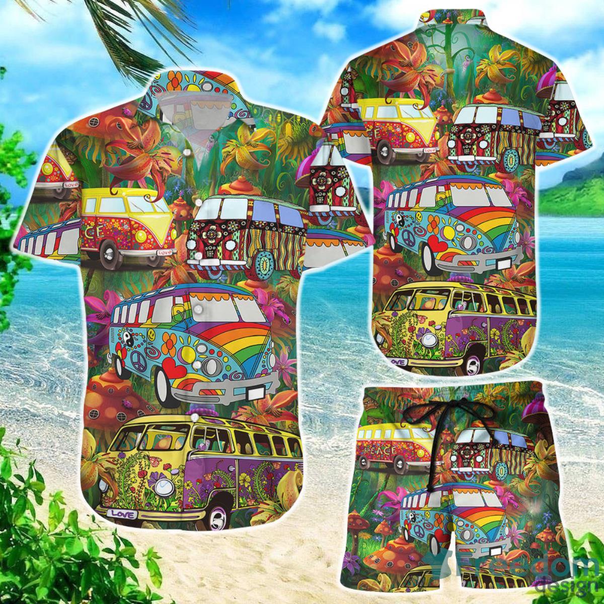 Car Hawaiian Shirt Hippie Car On The Way Mushrooms Hippie Gift For Beach Trip Product Photo 1
