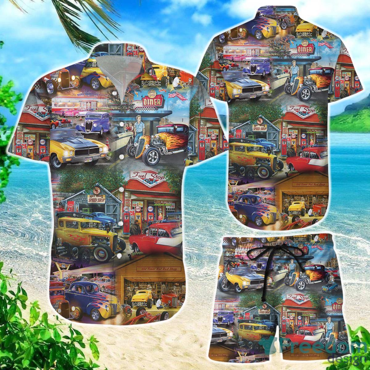 Car Hawaiian Shirt Hot Rod Cars Vintage Button Down Shirts Summer Holiday Presents Product Photo 1