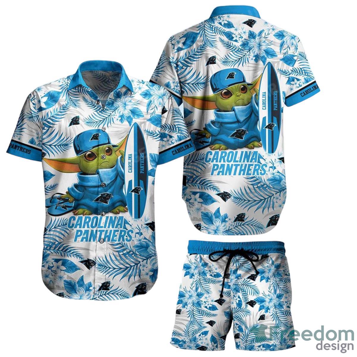 Carolina Panthers NFL Baby Yoda Hawaiian Shirt And Short Style Tropical Pattern Summer Best Gift For Fan Product Photo 1