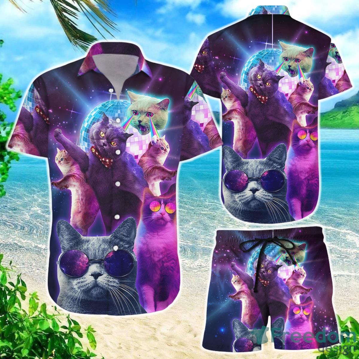 Cat Print Hawaiian Shirt Funny Cats Disco Button Down Shirts Cat Gift Ideas For Cat Lovers Product Photo 1