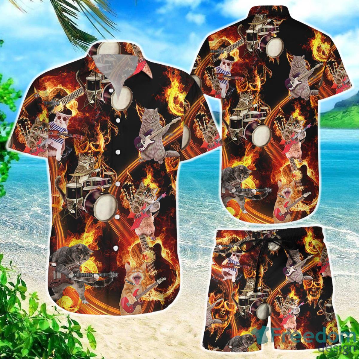 Cat Themed Hawaiian Shirt Cats Play Musical Instruments Hawaiian Shirt Good Presents For Cat Lovers Product Photo 1