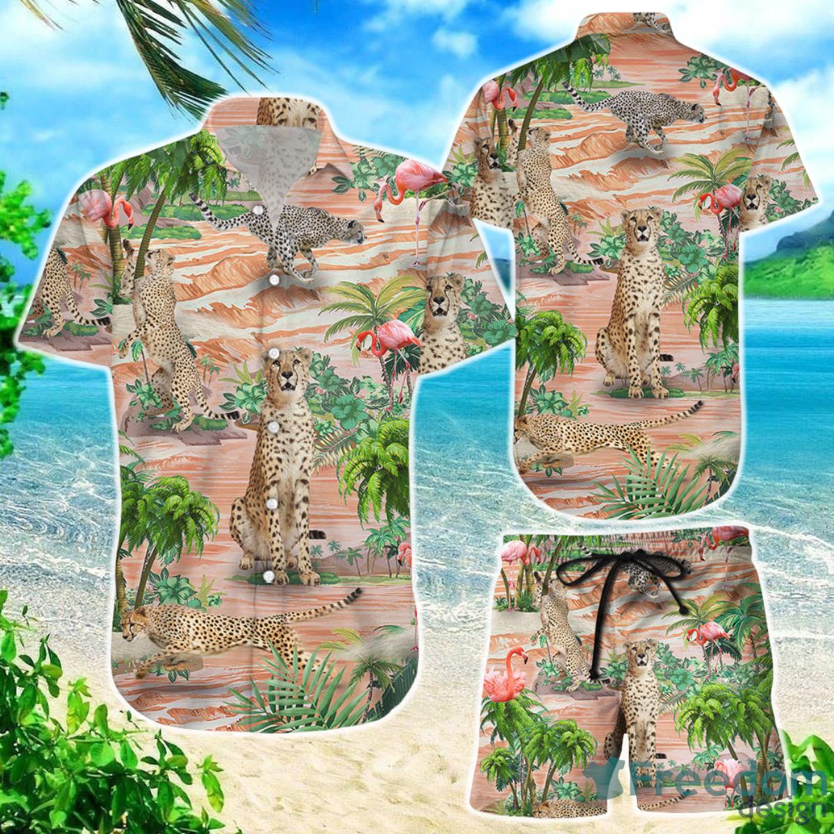 Cheetah Print Hawaiian Shirt Cheetah And Flamingo Button Down Shirts Gifts For Cheetah Lovers Product Photo 1