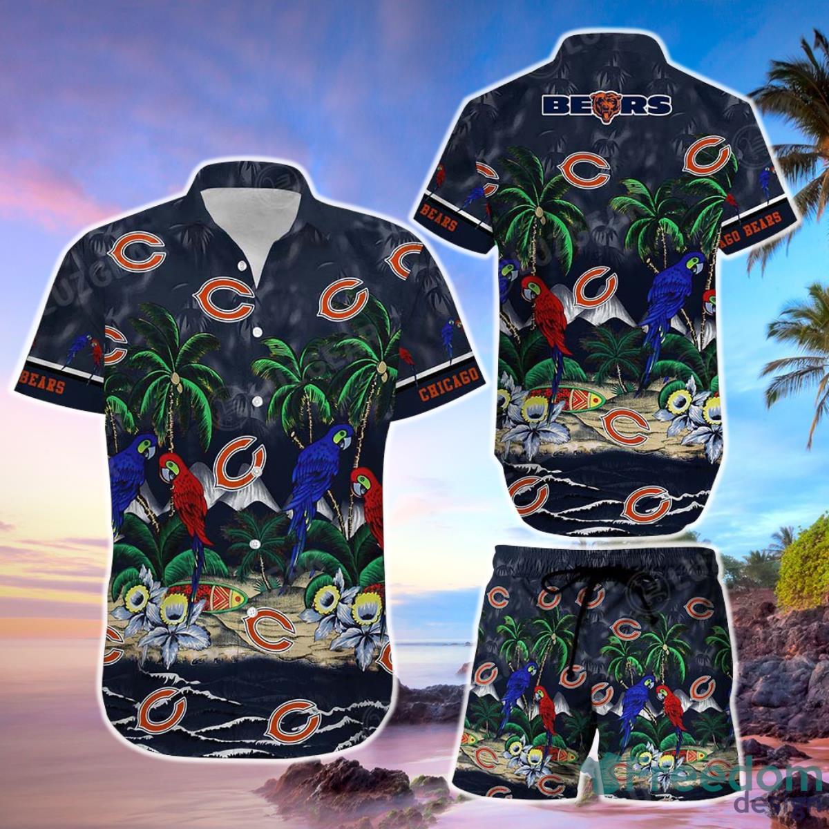 Chicago Bears NFL Football Hawaiian Shirt And Short Graphic Summer Tropical Pattern New Gift For Men Women Product Photo 1