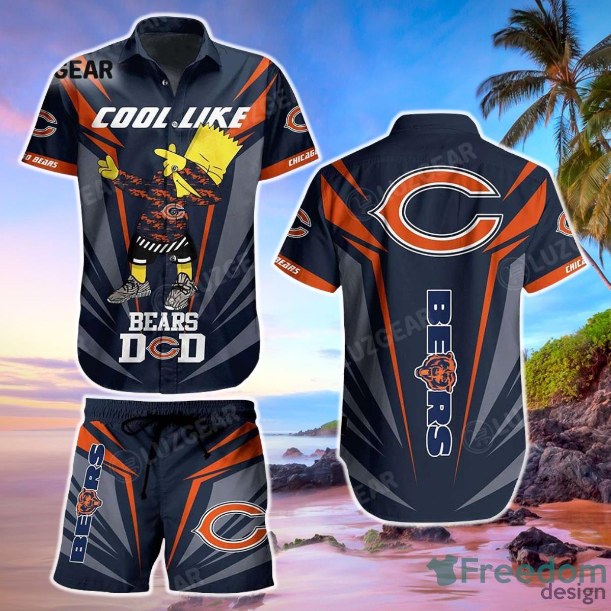 Chicago Bears Men's Casual Hawaiian Shirt Suit Summer Beach Shorts  Gift S-7XL