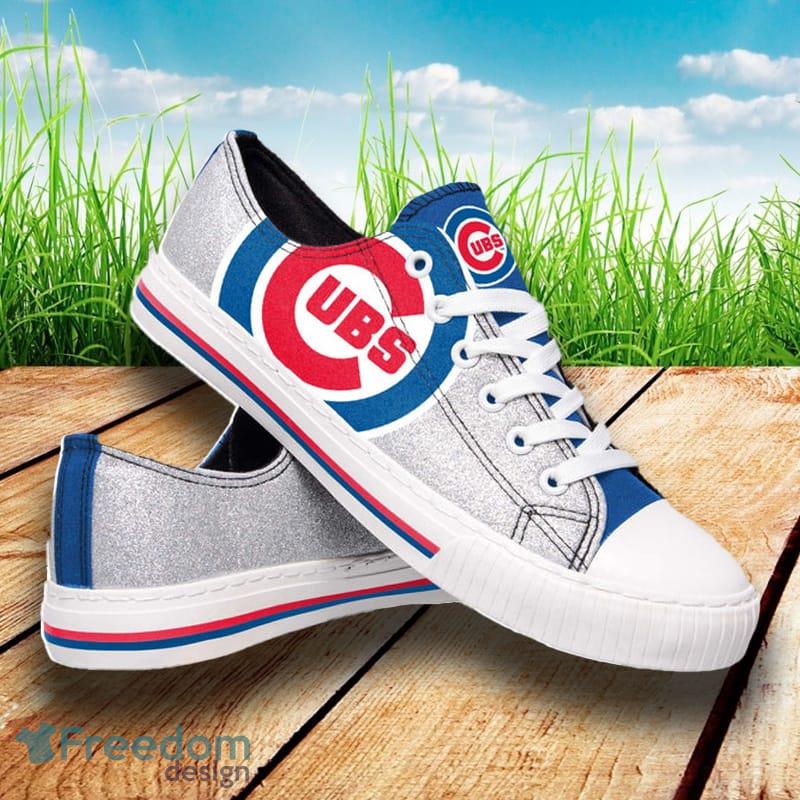 Chicago Cubs MLB Womens Glitter Low Top Canvas Shoes